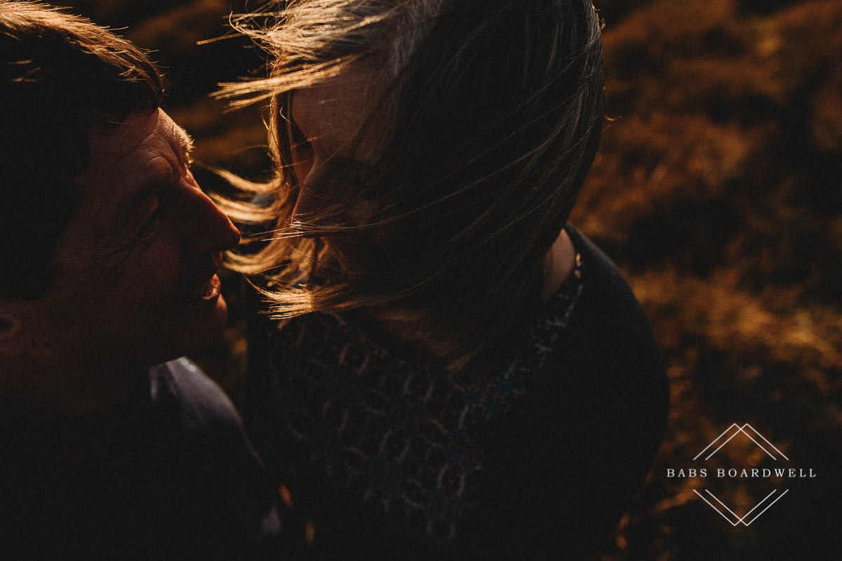 close-up of couple at sunset in North Wales