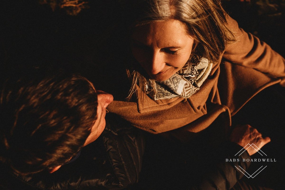 close-up of couple looking at each other shot from above by Denbigh Wedding Photographer