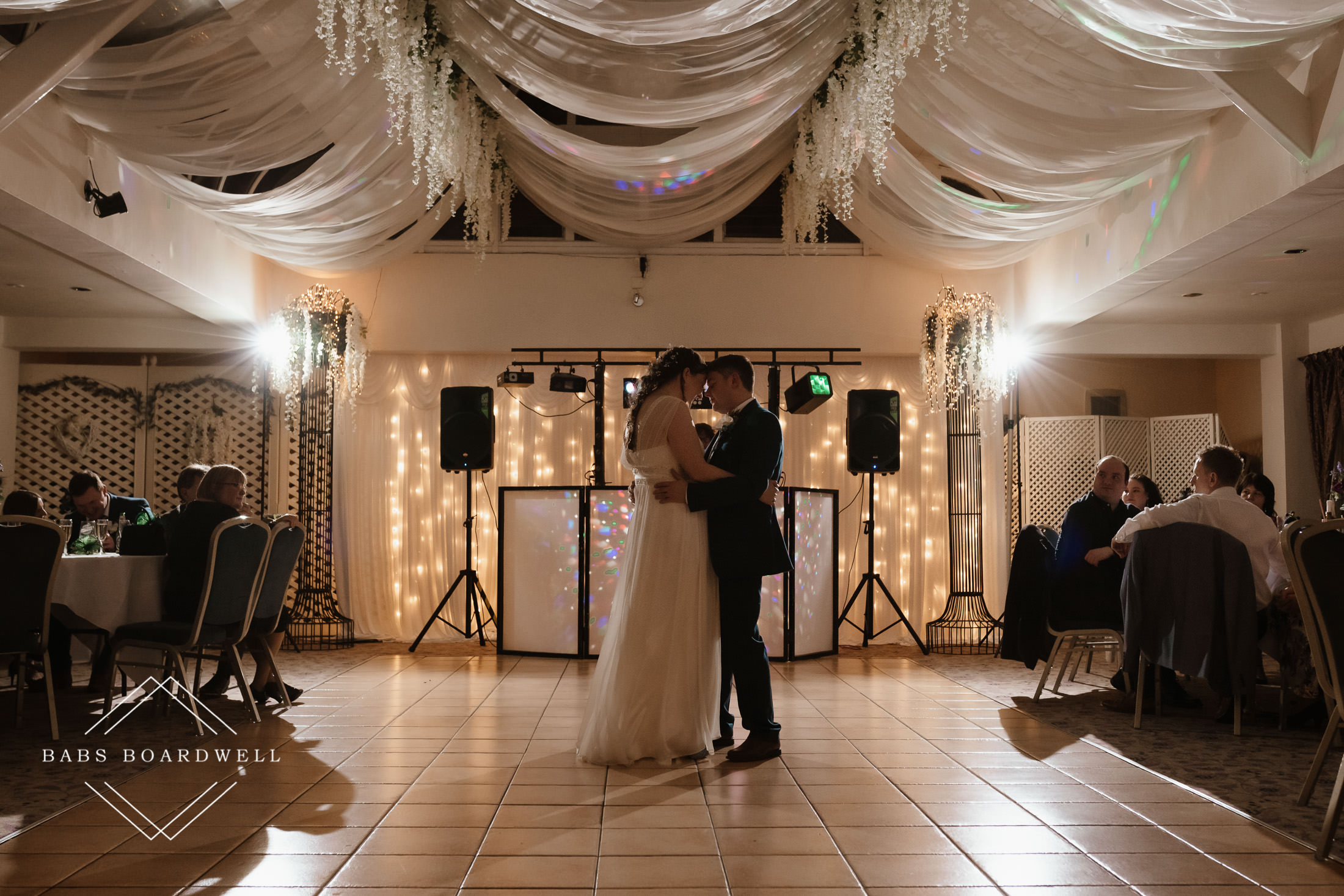 bride and groom during first dance at their spring wedding at Plas Hafod