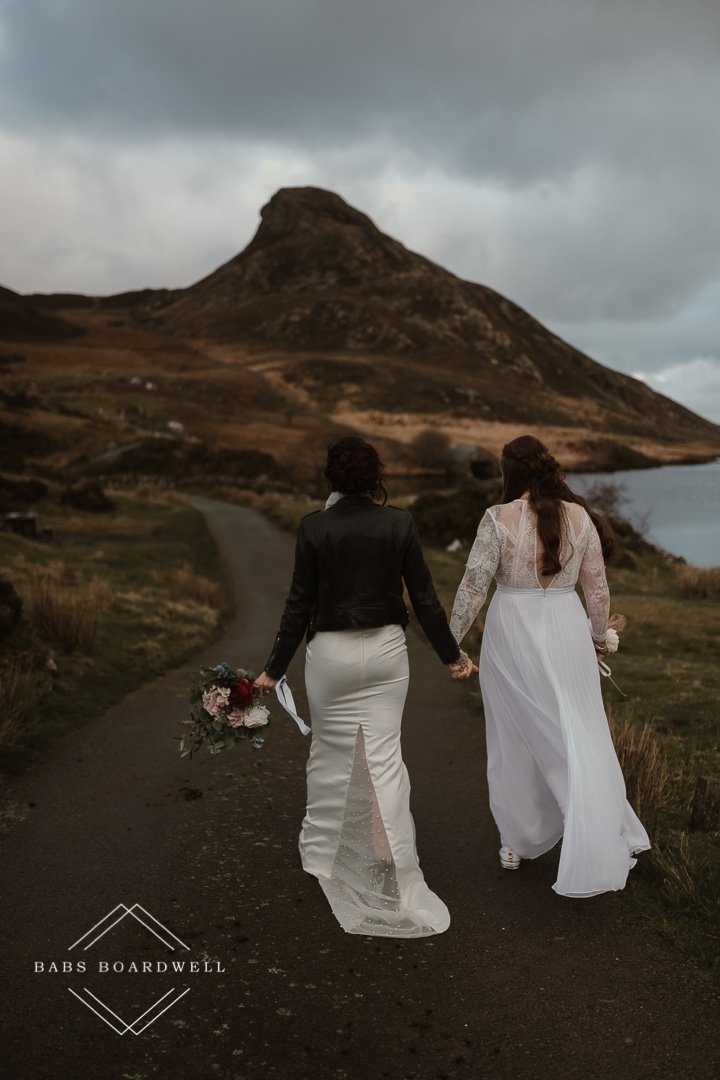 Romantic lesbian elopement wedding in Snowdonia