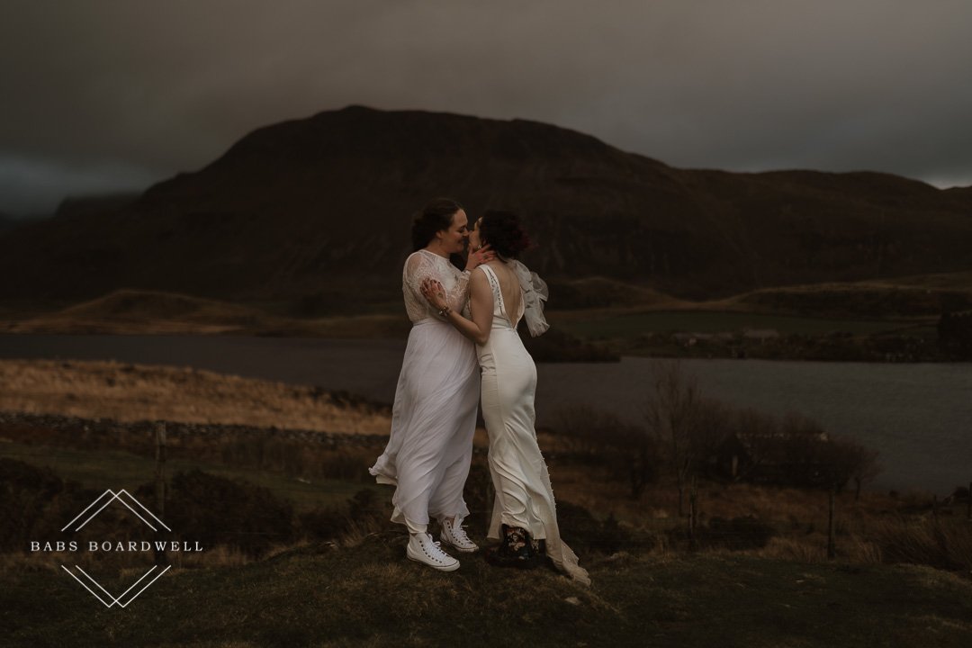 Romantic lesbian elopement wedding in Snowdonia