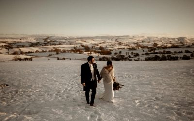 Romantic winter wedding with snow at Gwenfrewi and Faenol Fawr