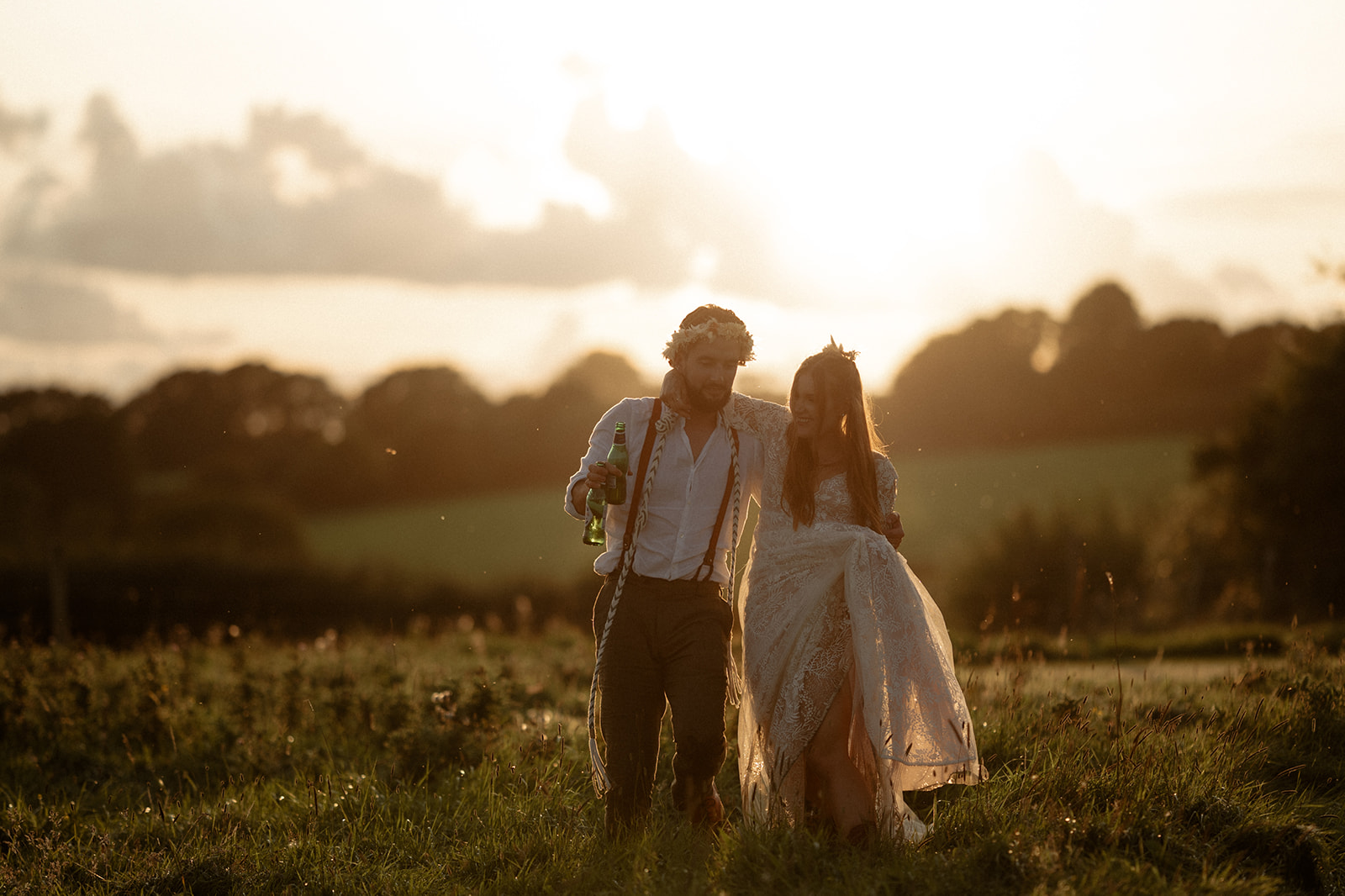North Wales Wedding Photographer at Coed Weddings | couple on their wedding day at sunset