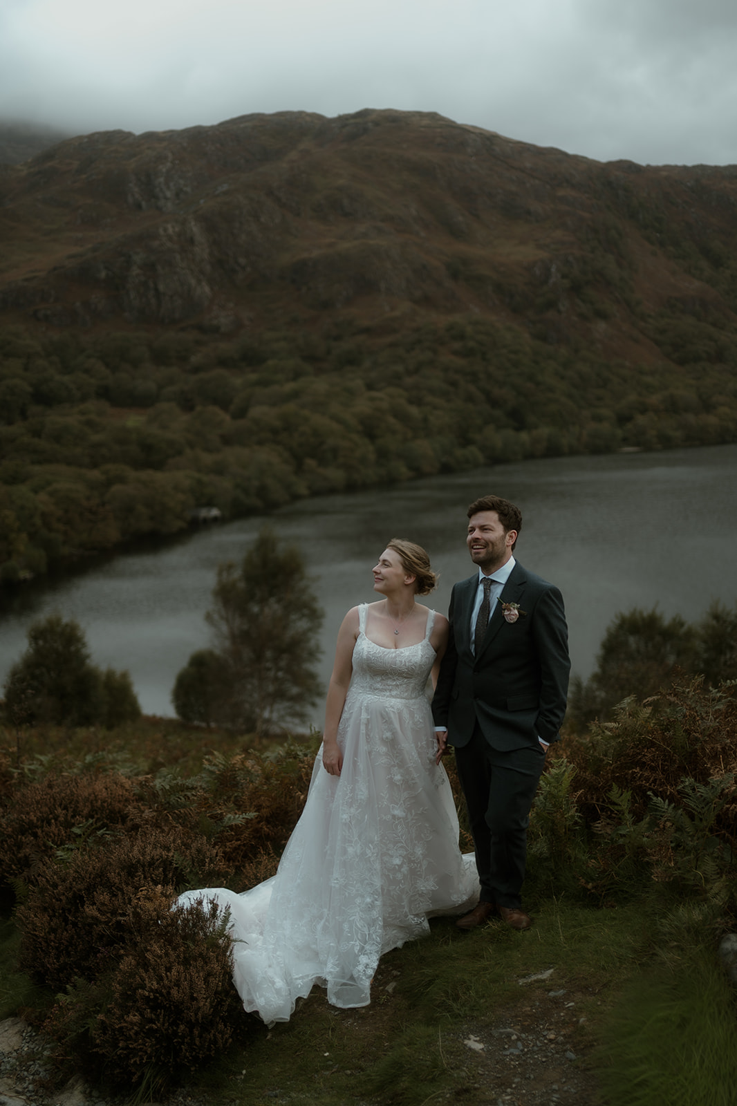 Couple eloping in Wales with seasonal landscape showing how different times of year look